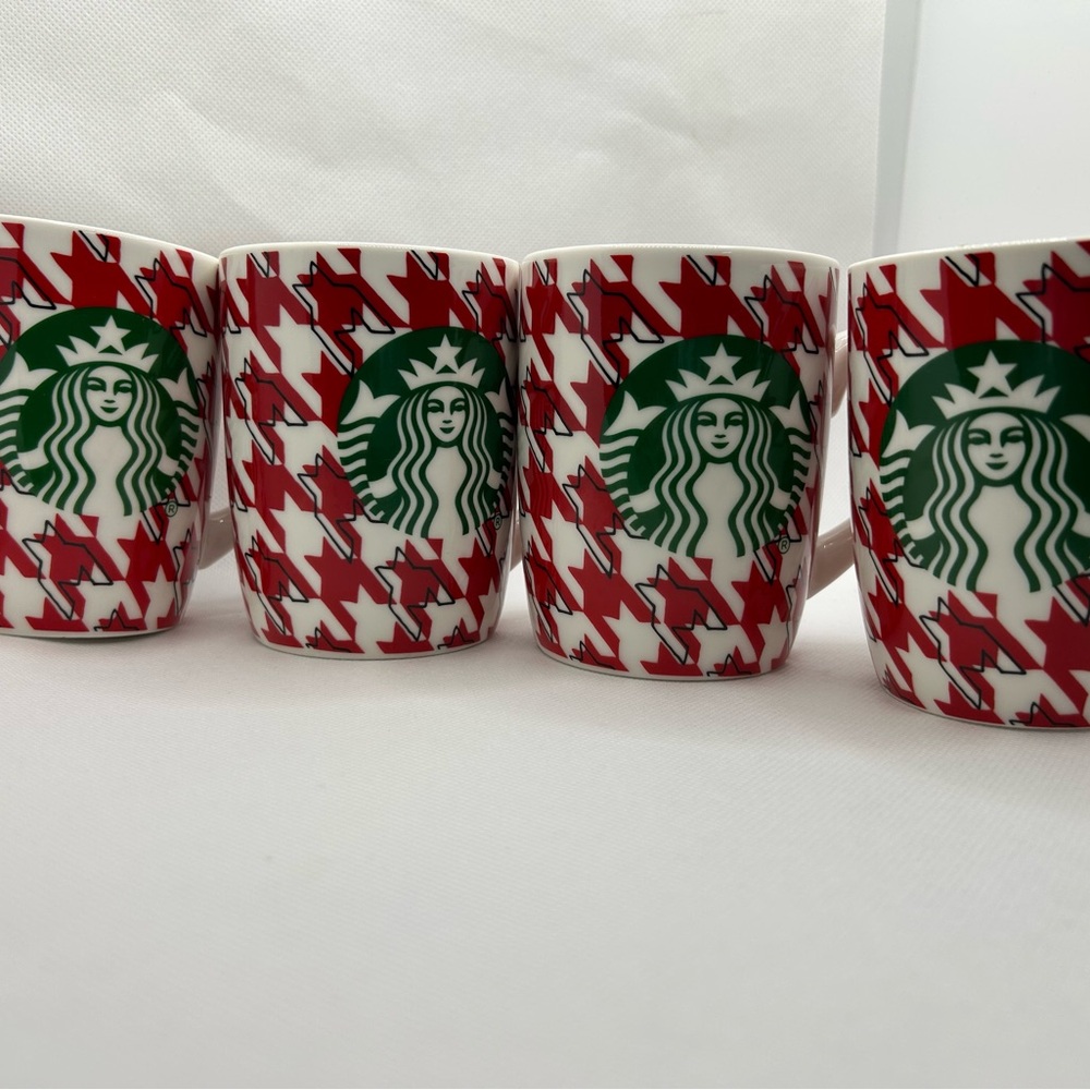 2017 Set of 4 Starbucks Houndstooth Coffee Mugs Red White Mermaid Siren 10 oz